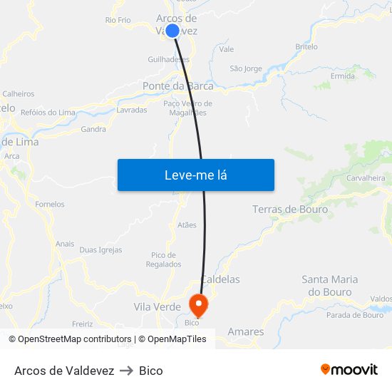Arcos de Valdevez to Bico map