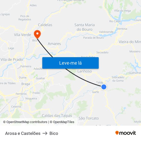 Arosa e Castelões to Bico map