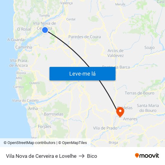 Vila Nova de Cerveira e Lovelhe to Bico map