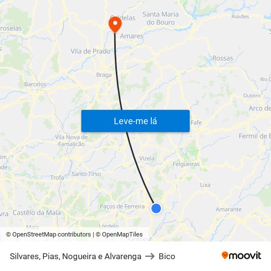 Silvares, Pias, Nogueira e Alvarenga to Bico map