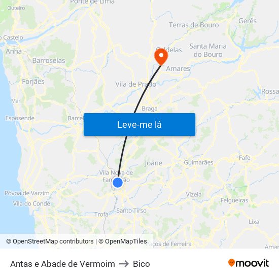 Antas e Abade de Vermoim to Bico map