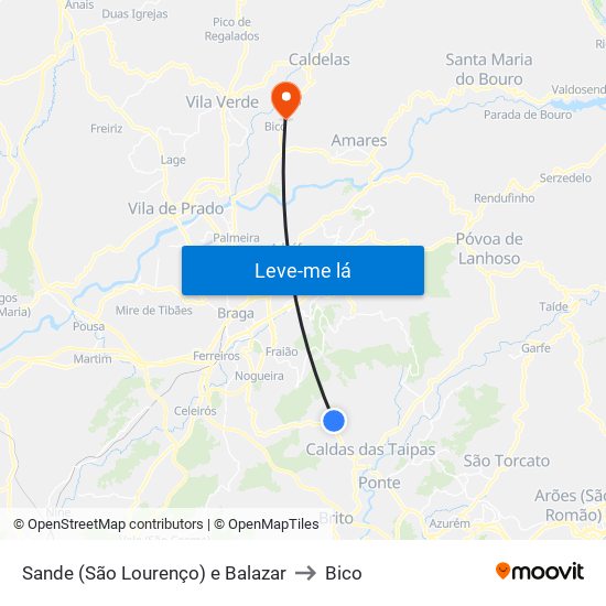 Sande (São Lourenço) e Balazar to Bico map