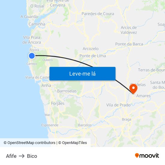 Afife to Bico map