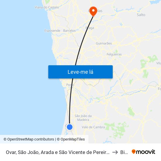 Ovar, São João, Arada e São Vicente de Pereira Jusã to Bico map