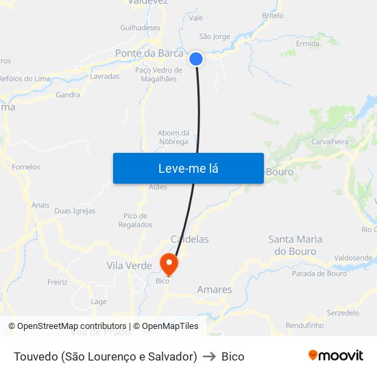 Touvedo (São Lourenço e Salvador) to Bico map