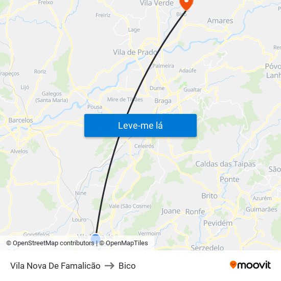 Vila Nova De Famalicão to Bico map