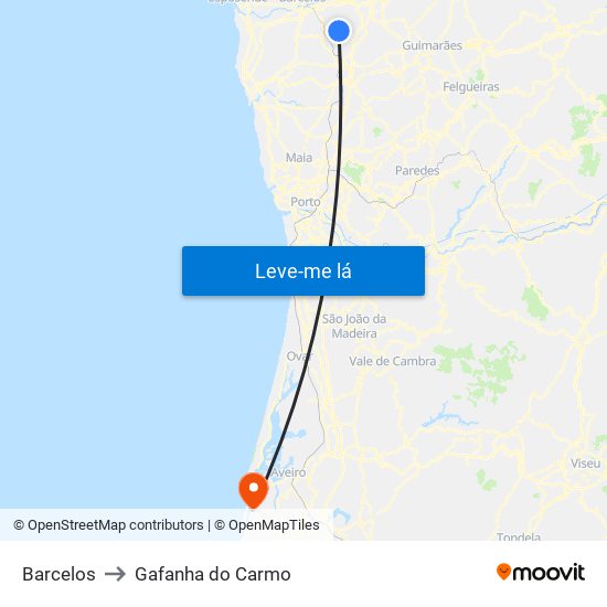 Barcelos to Gafanha do Carmo map