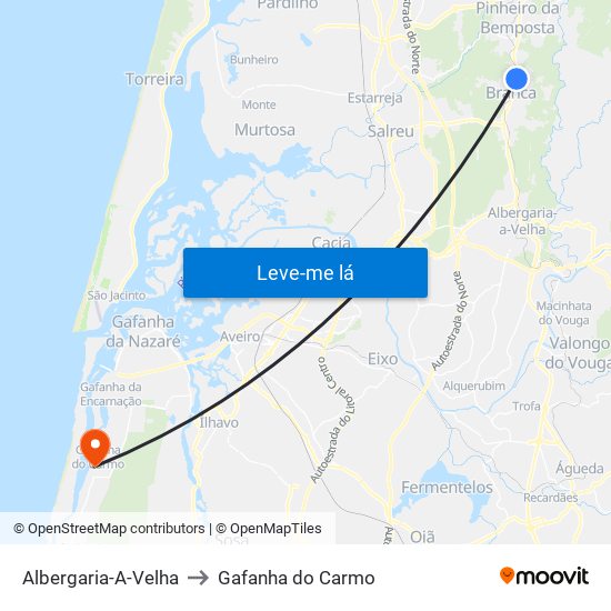 Albergaria-A-Velha to Gafanha do Carmo map