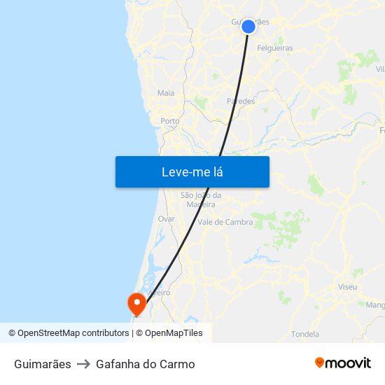 Guimarães to Gafanha do Carmo map