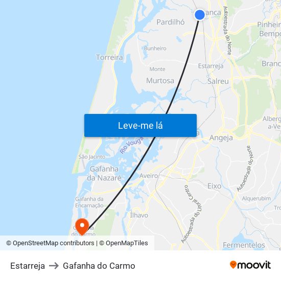 Estarreja to Gafanha do Carmo map