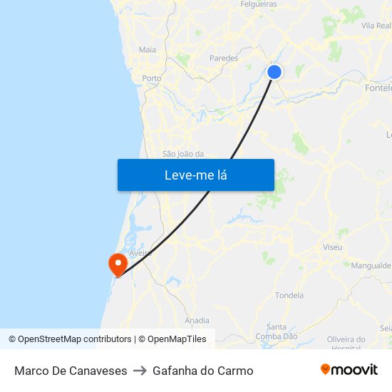 Marco De Canaveses to Gafanha do Carmo map