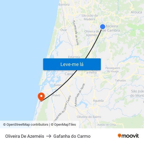 Oliveira De Azeméis to Gafanha do Carmo map