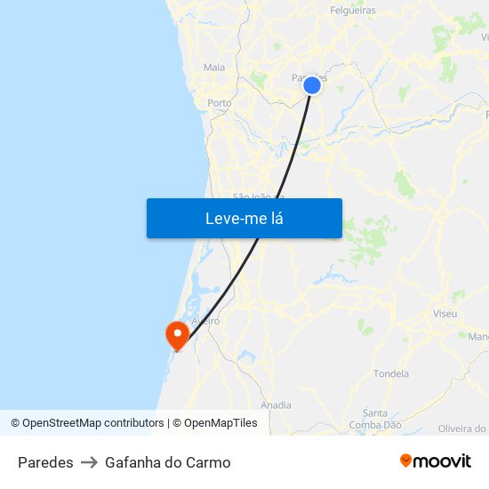 Paredes to Gafanha do Carmo map