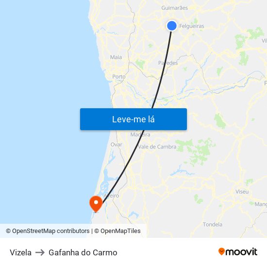 Vizela to Gafanha do Carmo map
