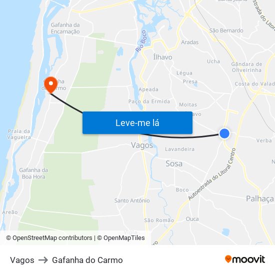 Vagos to Gafanha do Carmo map