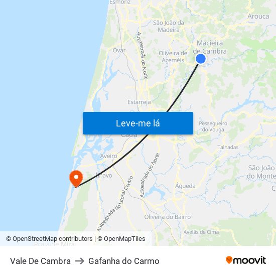 Vale De Cambra to Gafanha do Carmo map