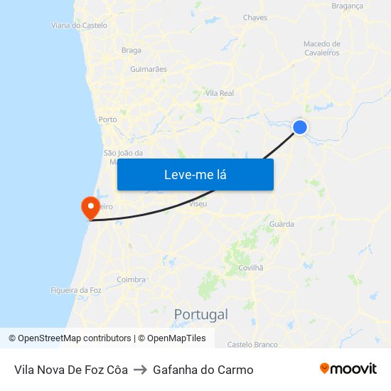 Vila Nova De Foz Côa to Gafanha do Carmo map