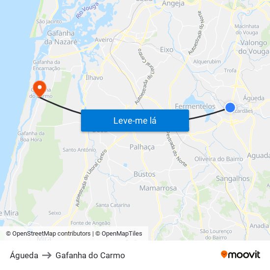 Águeda to Gafanha do Carmo map
