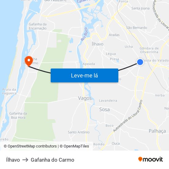 Ílhavo to Gafanha do Carmo map