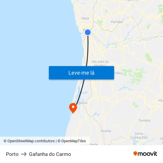 Porto to Gafanha do Carmo map