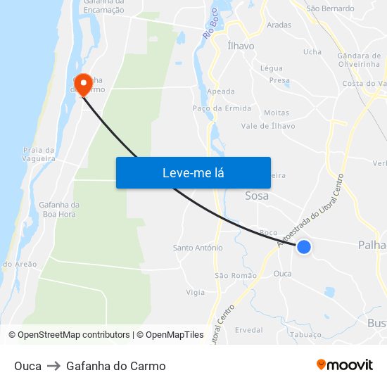 Ouca to Gafanha do Carmo map