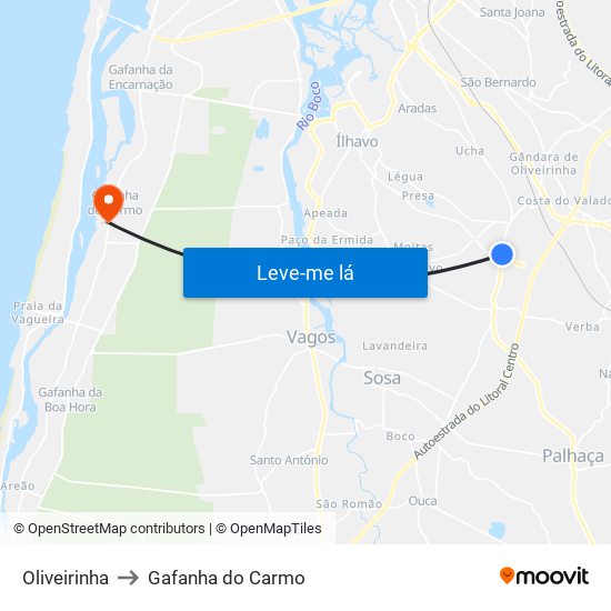 Oliveirinha to Gafanha do Carmo map