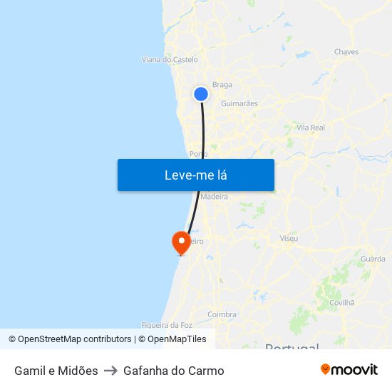 Gamil e Midões to Gafanha do Carmo map
