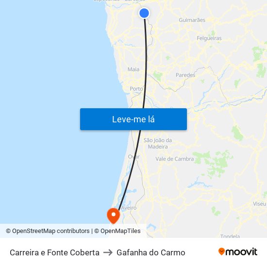 Carreira e Fonte Coberta to Gafanha do Carmo map