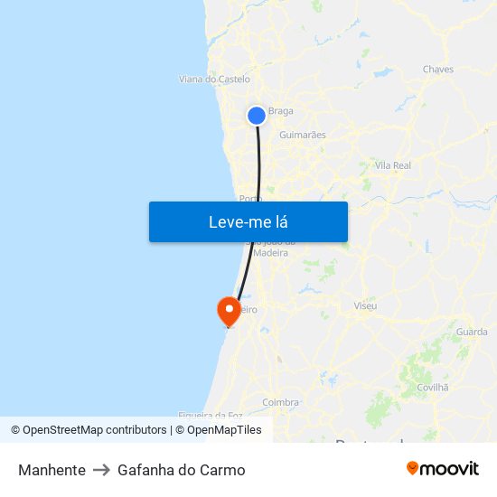 Manhente to Gafanha do Carmo map