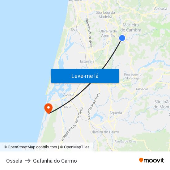 Ossela to Gafanha do Carmo map