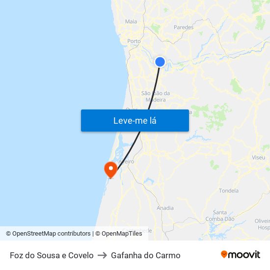 Foz do Sousa e Covelo to Gafanha do Carmo map