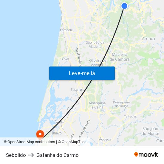 Sebolido to Gafanha do Carmo map