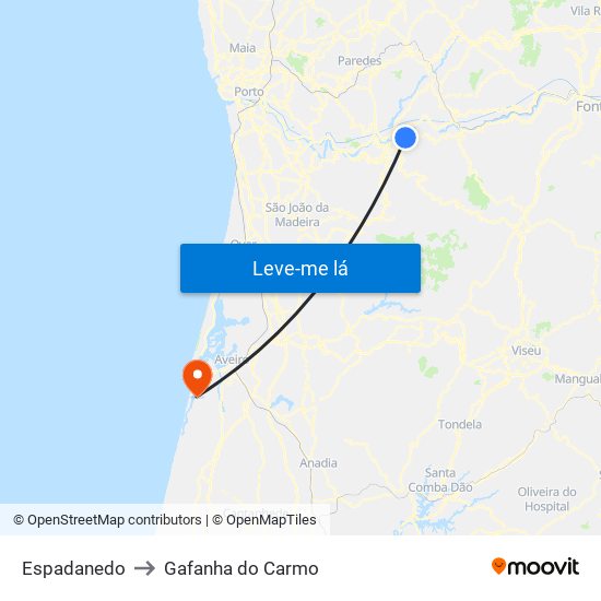 Espadanedo to Gafanha do Carmo map