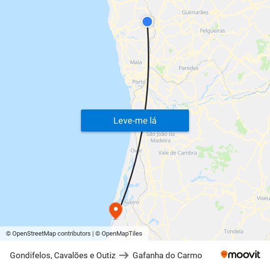 Gondifelos, Cavalões e Outiz to Gafanha do Carmo map