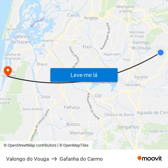 Valongo do Vouga to Gafanha do Carmo map