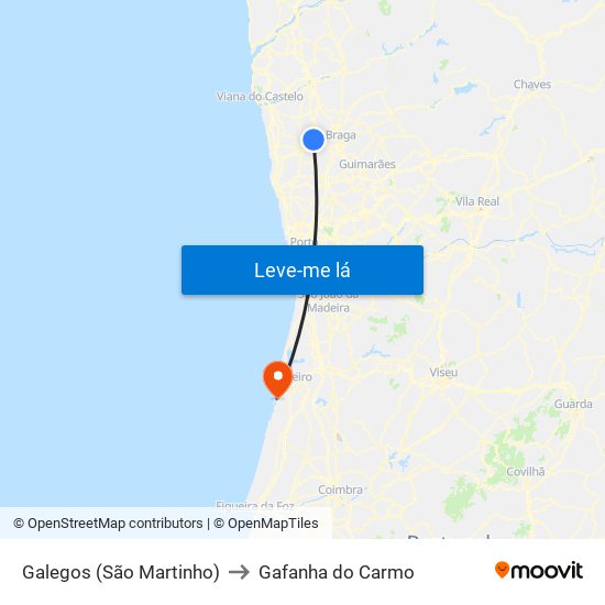 Galegos (São Martinho) to Gafanha do Carmo map