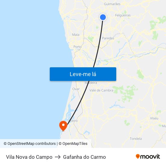 Vila Nova do Campo to Gafanha do Carmo map