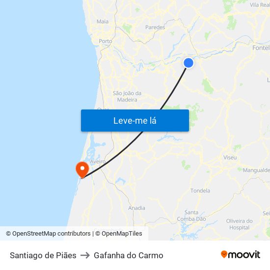 Santiago de Piães to Gafanha do Carmo map