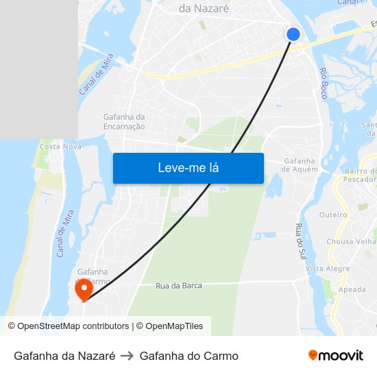 Gafanha da Nazaré to Gafanha do Carmo map