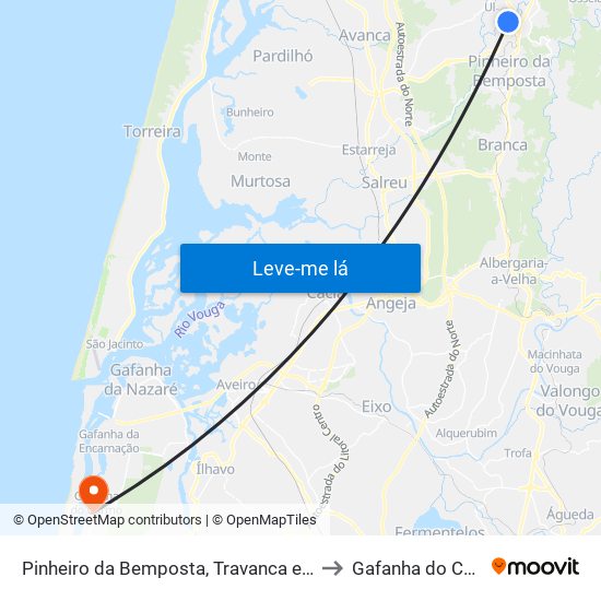 Pinheiro da Bemposta, Travanca e Palmaz to Gafanha do Carmo map