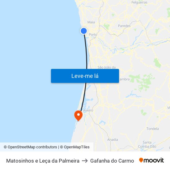Matosinhos e Leça da Palmeira to Gafanha do Carmo map