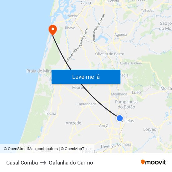 Casal Comba to Gafanha do Carmo map