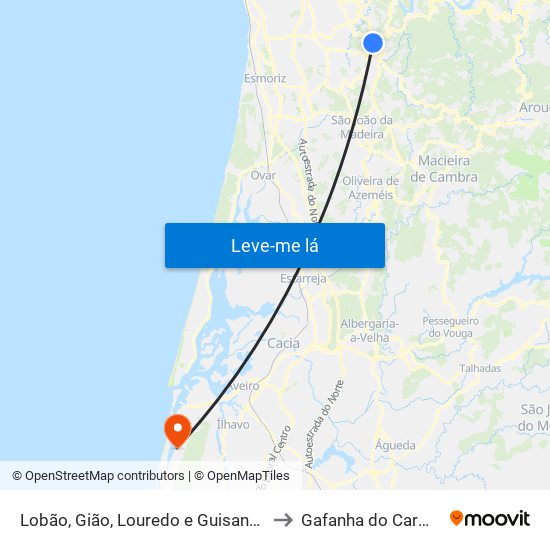 Lobão, Gião, Louredo e Guisande to Gafanha do Carmo map