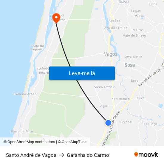 Santo André de Vagos to Gafanha do Carmo map