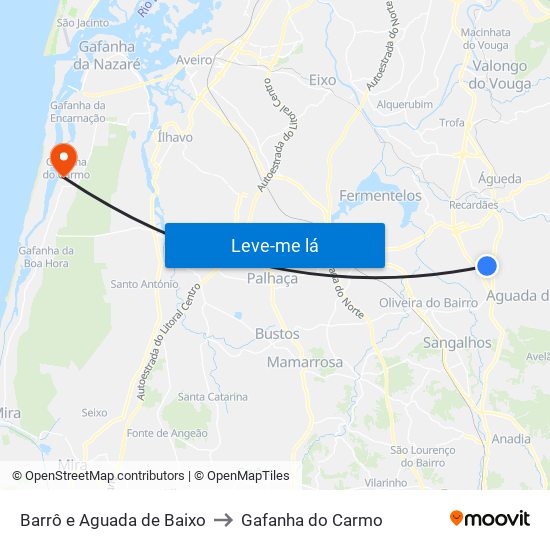 Barrô e Aguada de Baixo to Gafanha do Carmo map