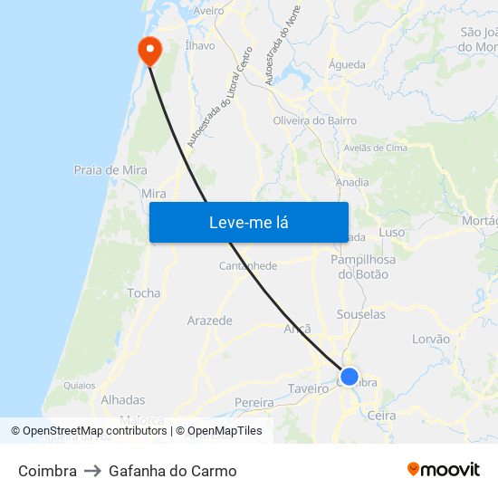 Coimbra to Gafanha do Carmo map