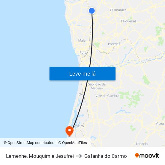 Lemenhe, Mouquim e Jesufrei to Gafanha do Carmo map