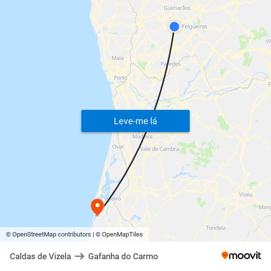 Caldas de Vizela to Gafanha do Carmo map