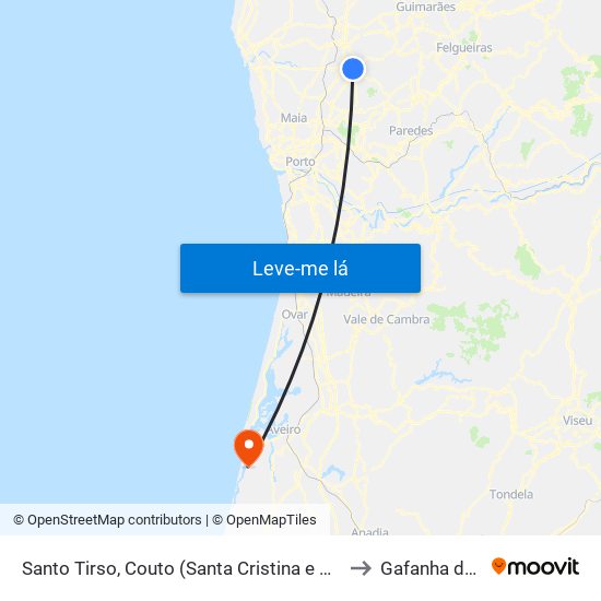 Santo Tirso, Couto (Santa Cristina e São Miguel) e Burgães to Gafanha do Carmo map