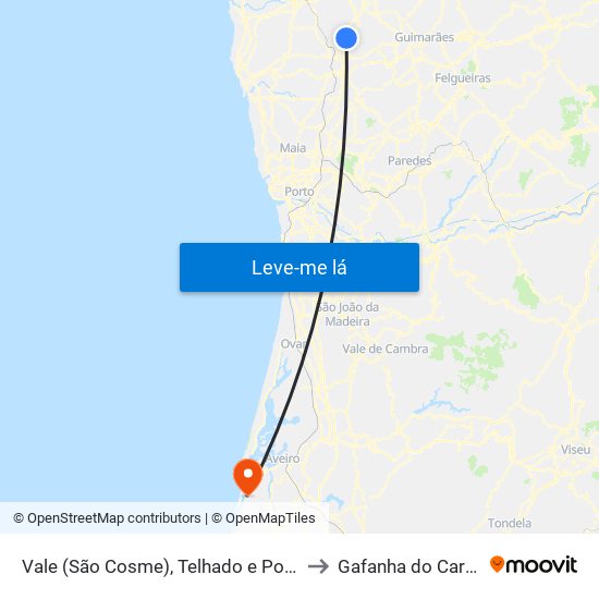 Vale (São Cosme), Telhado e Portela to Gafanha do Carmo map